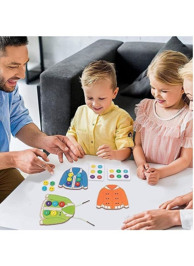 Wooden Clothes Lacing Toys,Sewing Button Card Game,Wooden Toys for Enhance Color Perception, Hands-on Ability, Preschool Early Development Educational Toy Kids Age 3-5 Years