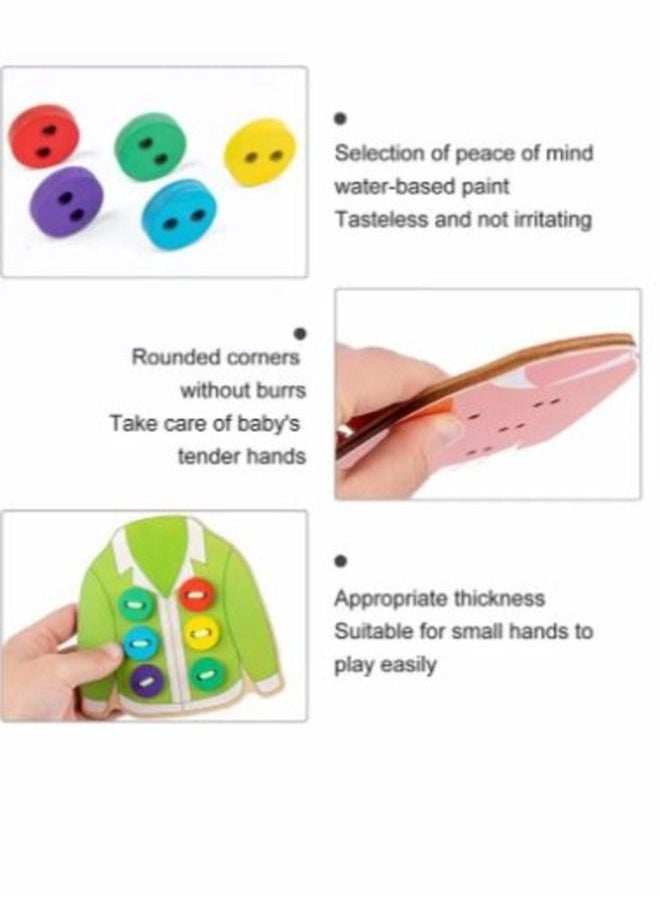 Wooden Clothes Lacing Toys,Sewing Button Card Game,Wooden Toys for Enhance Color Perception, Hands-on Ability, Preschool Early Development Educational Toy Kids Age 3-5 Years