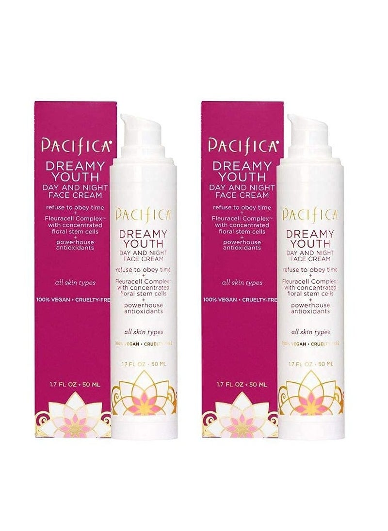Pacifica Beauty Dreamy Youth Day and Night Face Cream - 1.7 Fl Oz (Pack of 2)- Moisturizer - For Dry and Aging Skin - Peptides, Grapeseed Oil, Floral Stem Cells - Sulfate + Paraben Free - Vegan and Cruelty Free