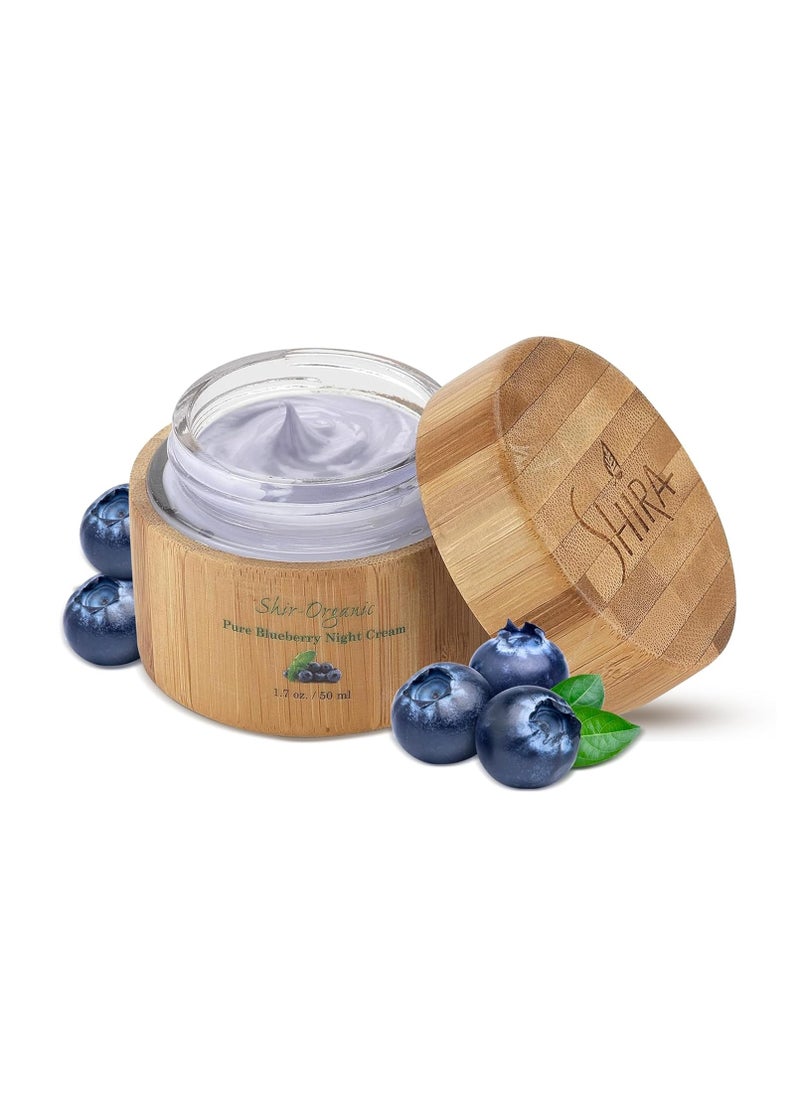 Shir Organic Blueberry Night Cream for Nourished, Wrinkle-Free, Radiant Skin. Moisturizer Face Cream with Anti-Aging Formula keeps Skin Hydrated, Pure Facial Skin Care Product (50ml)