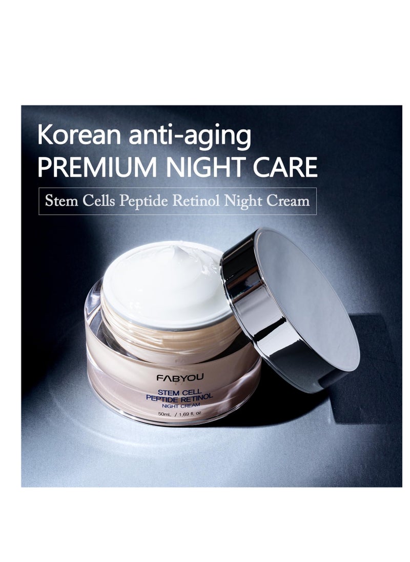 Stem Cell Peptide Retinol Night Cream 1.69 fl oz – Plant-Based Stem Cell for Anti-Aging, Skin Repair, Nourishment, Korean Skin Care for Overnight Facial Recovery with Non-Sticky & Non-Toxic Formula