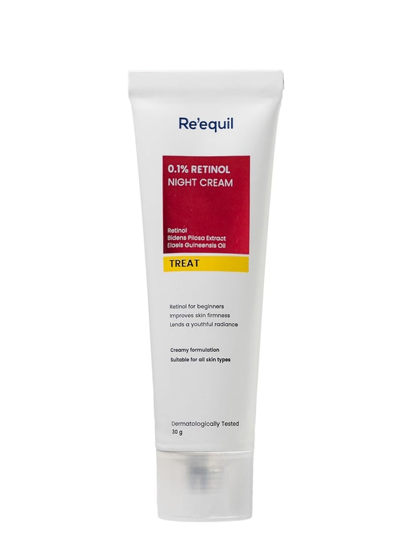 RE' EQUIL 0.1% Retinol Night Cream Repairs Wrinkles Fine Lines Improves Skin Firmness Beginner Friendly All Skin Types 30G