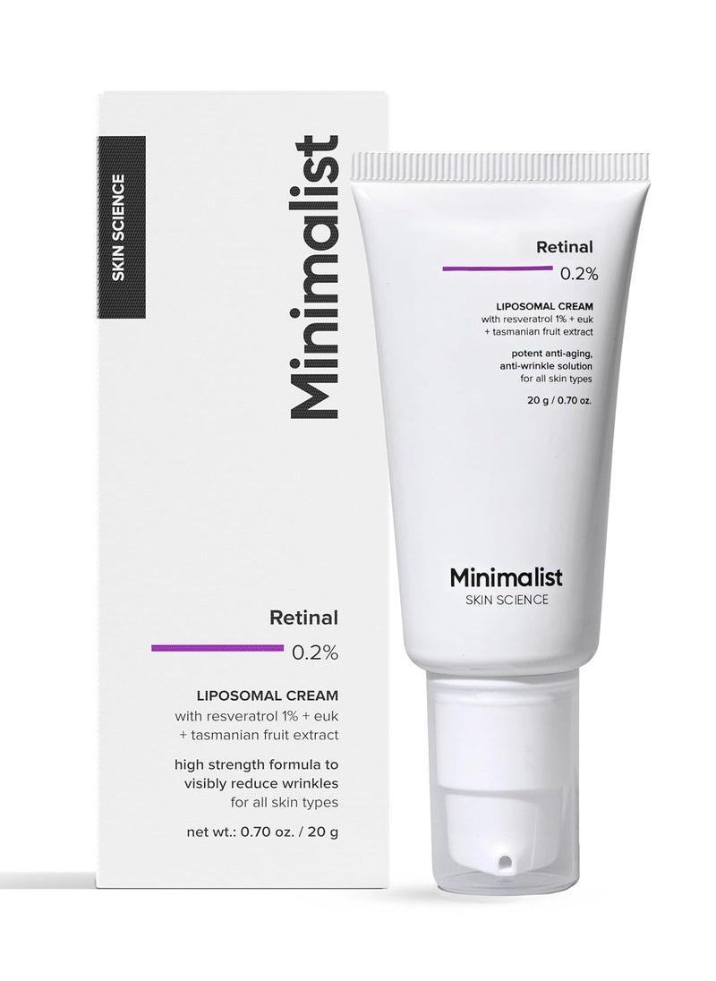 Minimalist 0.2% Retinal Liposomal Cream for Visibly Reducing Wrinkles & Fine Lines | For All Skin Types | For Women & Men | 0.7 Oz / 20 gm