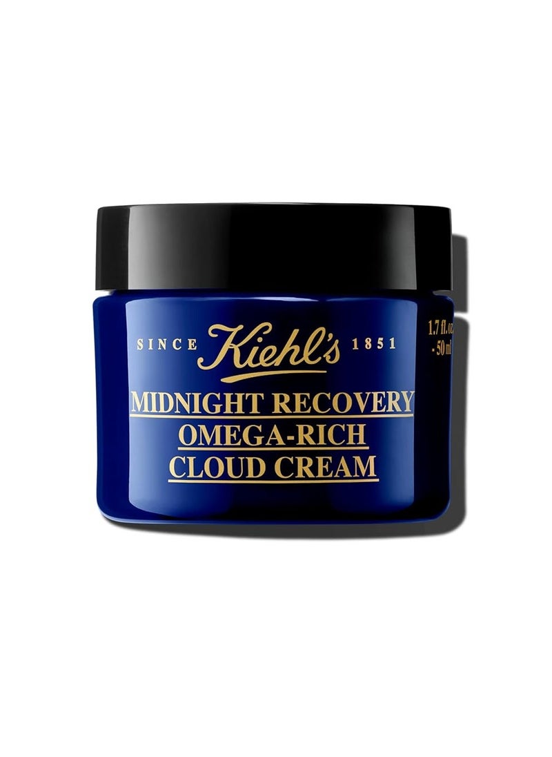 Kiehl's Midnight Recovery Omega Rich Botanical Night Cream, Overnight Renewing Face Moisturizer, Plumps & Replenishes Skin Barrier, with Omega Oils & Fatty Acids, Lavender Scent - 1.7 fl oz