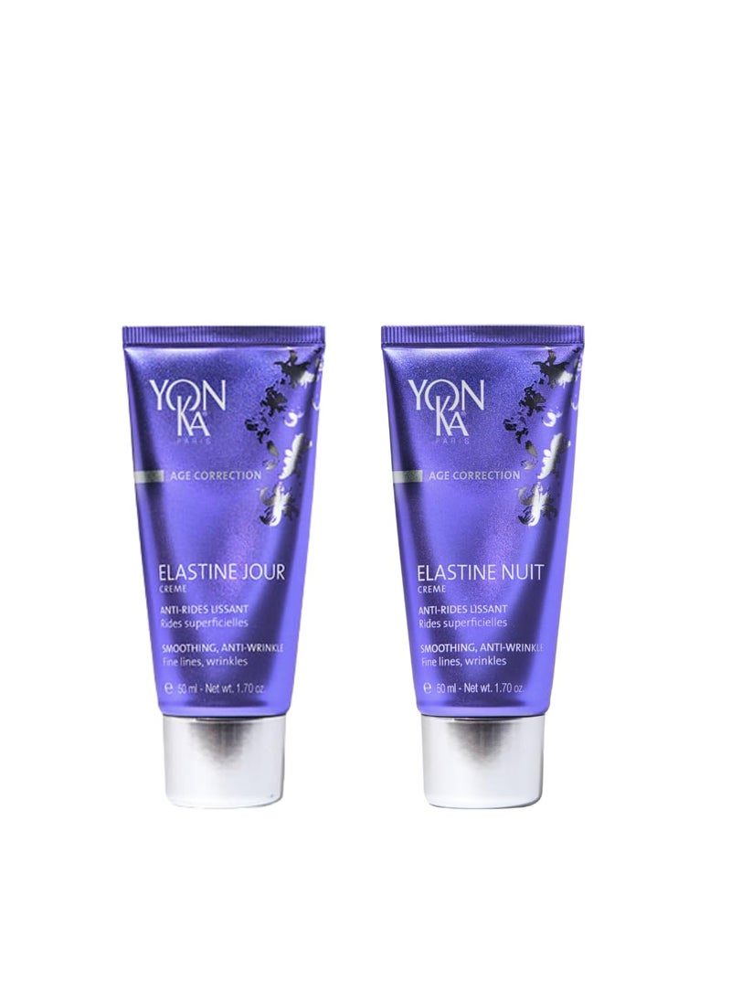Yon-Ka Elastine Jour Day Anti-Wrinkle Facial Moisturizer and Eye Cream with Elastine Nuit Anti-Wrinkle Night Cream, 50 ml