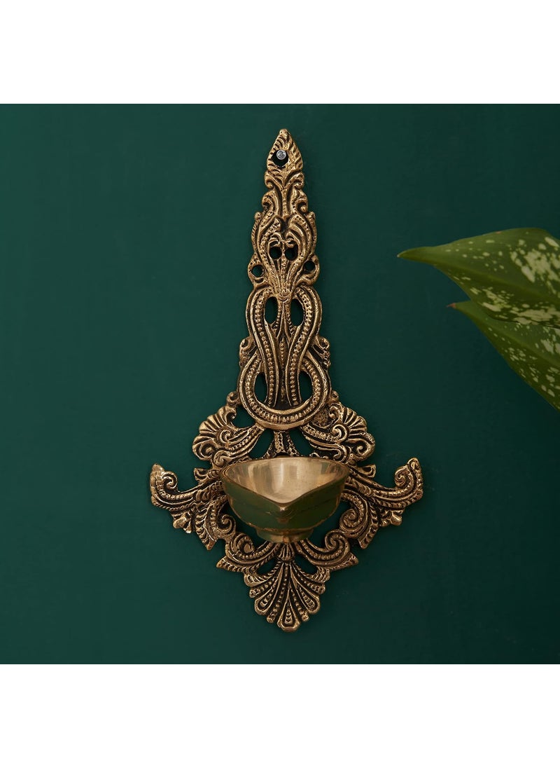 DecorTwist Brass Diya for Puja 78 Inch Height 450 Grams Pack of 1 Wall Hanging Diya Holder for Pooja Room Mandir Wall Oil Lamp Decorative Diwali Diya Decoration Items Return Gifts