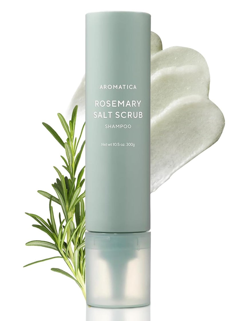 AROMATICA Rosemary Salt Scrub Shampoo 10.5 oz / 300g - Hair Loss Shampoo with Rosemary Scalp Oil | Scalp Exfoliator with Salt Scrub for Oily Scalp | Sulfate Free, Silicone Free