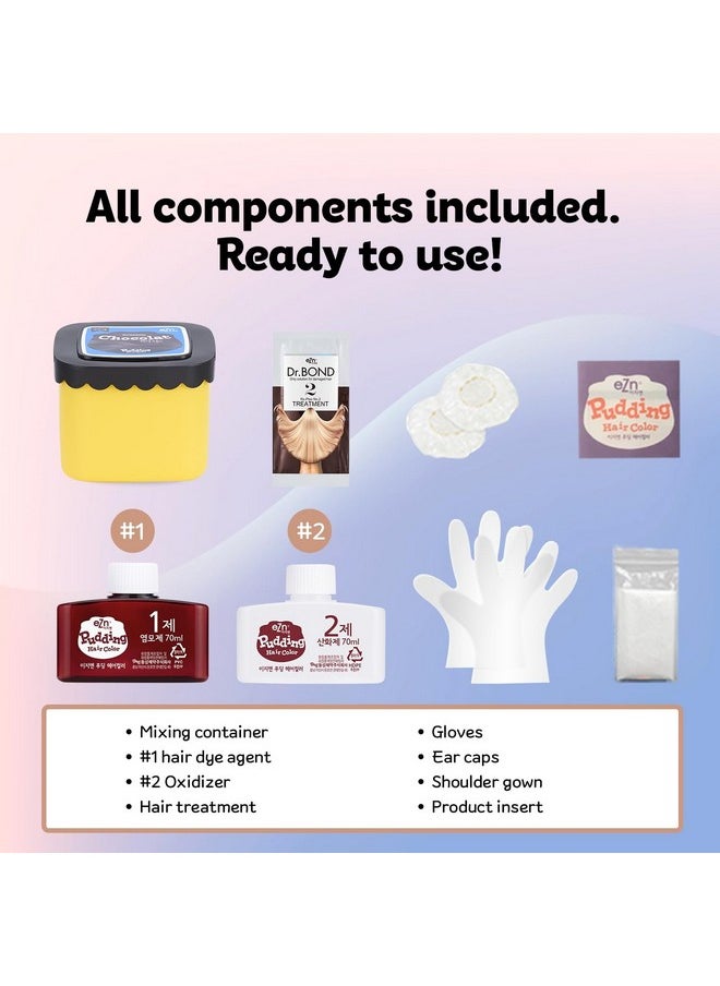 eZn Pudding Hair Dye Ammonia Free Semi-Permanent Self Hair Dye DIY Kit included contain Keratin Made in Korea Beauty (Cool Beige Brown)