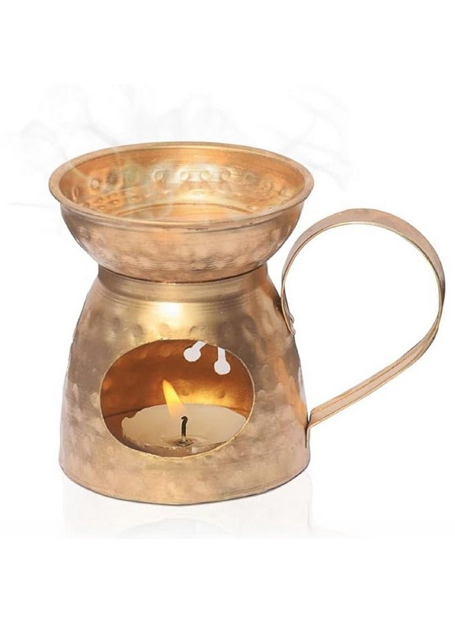 Pure Source India Brass Aroma Burner/Candle Burner/Oil Diffuser/Dhoop Dani (Gold) (3.25inch)