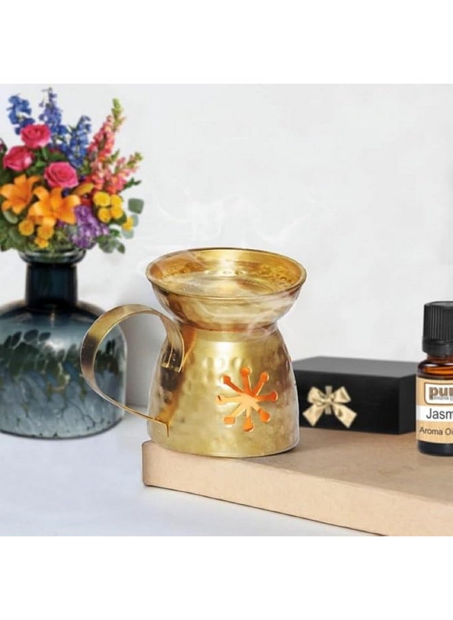 Pure Source India Brass Aroma Burner/Candle Burner/Oil Diffuser/Dhoop Dani (Gold) (3.25inch)