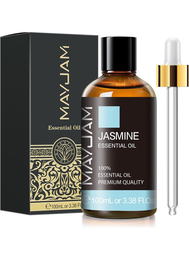 Jasmine Essential Oil with Glass Dropper, MAYJAM Pure Essential Oils for Diffusers for Home, Jasmine Oil for Soap Making, Candle Making, 3.38FL.OZ