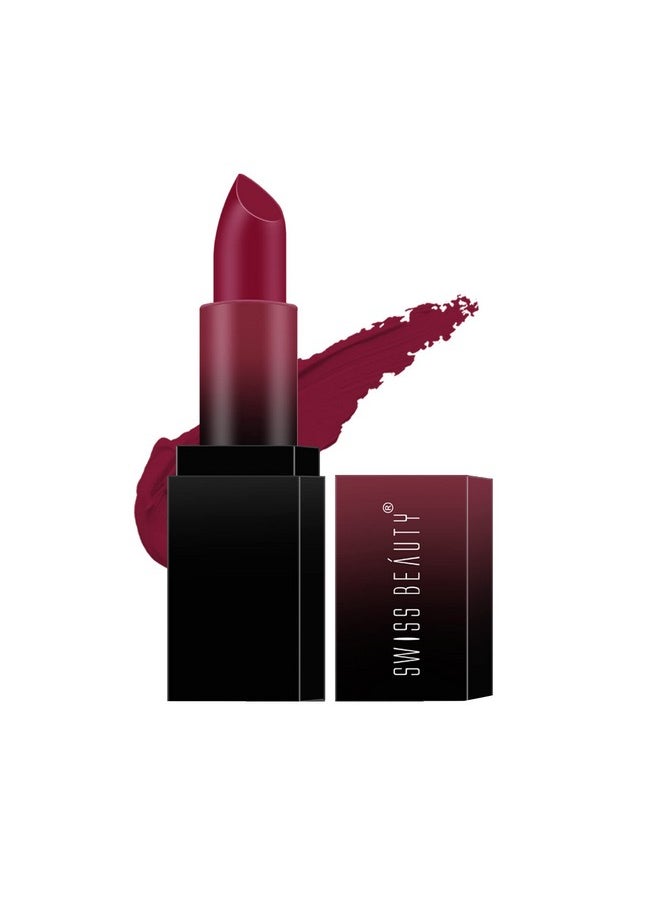 Swiss Beauty Hd Matte Pigmented Smudge Proof Lipstick | Creamy Matte Long Stay Lipstick | Bold Wine, 3.4g