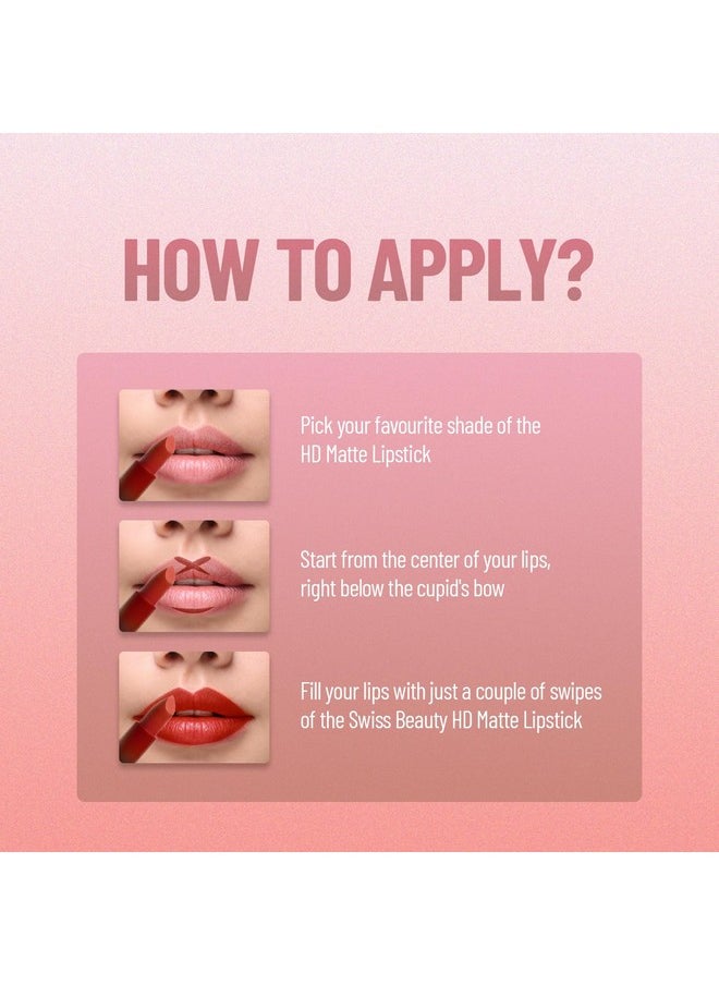 Swiss Beauty Hd Matte Pigmented Smudge Proof Lipstick | Creamy Matte Long Stay Lipstick | Bold Wine, 3.4g