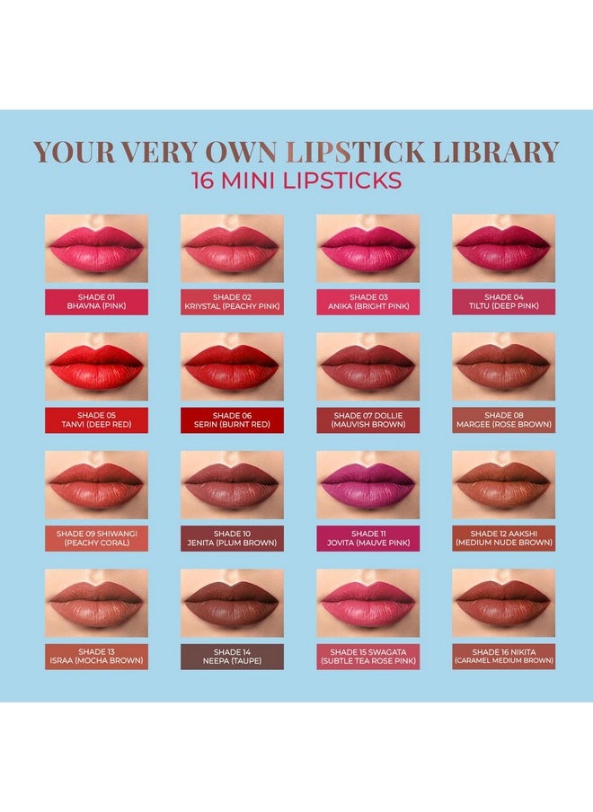 Ayurvedic Creamy Matte Micro Mini Lipstick Kit Lip Hydrating & Moisturizing, Lipsticks For Women Suitable All Indian Tones (Pack Of 16)