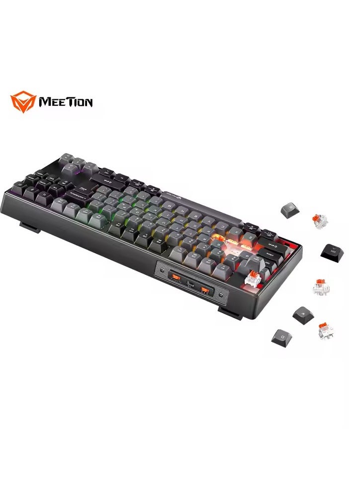 MEETION MK14 TKL Three Mode Wireless/Bluetooth/Wired Hot Swappable Gaming Keyboard 87 keys Game Peripheral RGB LED Light-Weight Mechanical Gaming Keyboard