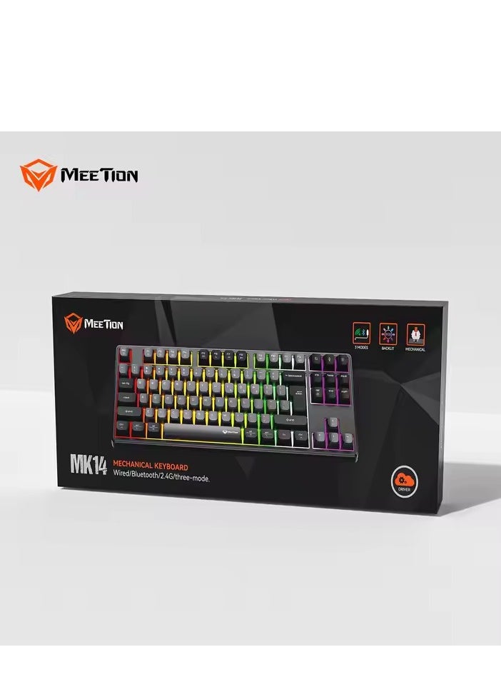 MEETION MK14 TKL Three Mode Wireless/Bluetooth/Wired Hot Swappable Gaming Keyboard 87 keys Game Peripheral RGB LED Light-Weight Mechanical Gaming Keyboard
