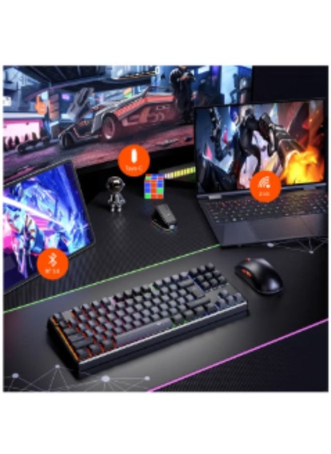 MEETION MK14 TKL Three Mode Wireless/Bluetooth/Wired Hot Swappable Gaming Keyboard 87 keys Game Peripheral RGB LED Light-Weight Mechanical Gaming Keyboard