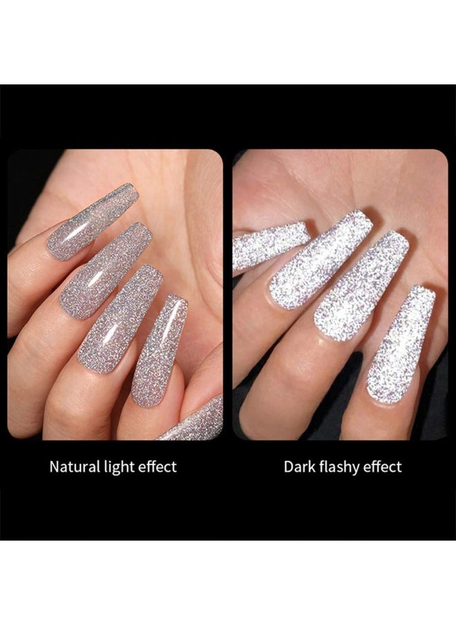 Supwee 10ml Reflective Glitter Gel Nail Polish Saprkling Coloful Diamond Nail Gel Shiny Gel Polish Soak Off UV Gel (Silver)