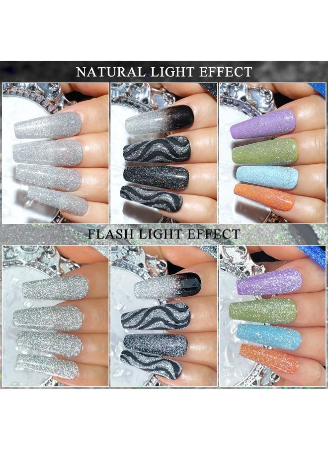 Supwee 10ml Reflective Glitter Gel Nail Polish Saprkling Coloful Diamond Nail Gel Shiny Gel Polish Soak Off UV Gel (Silver)