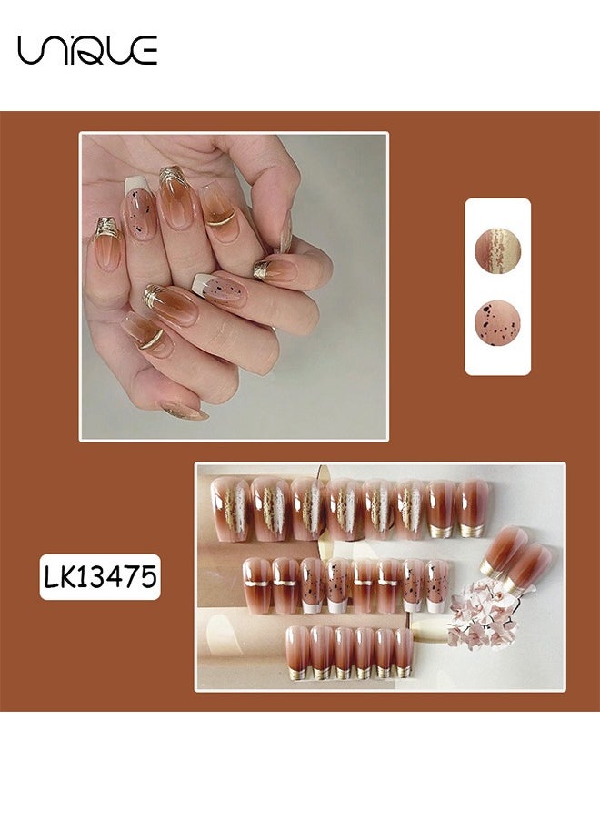 24 Pcs Fake Nails - Mid-Mid-length Ballet Manicure - Phnom Penh Manicure - Gradient French Manicure - Fake Nail Patch