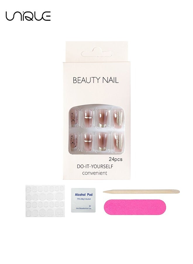 24 Pcs Fake Nails - Mid-Mid-length Ballet Manicure - Phnom Penh Manicure - Gradient French Manicure - Fake Nail Patch