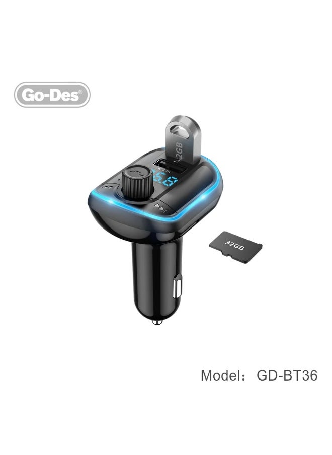 BT-36 Fm Transmitter Bluetooth Wireless Hands-free Radio Mp3 Car Player With Blue Atmosphere Light