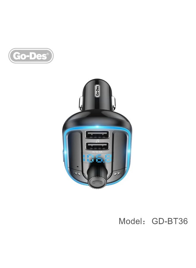 BT-36 Fm Transmitter Bluetooth Wireless Hands-free Radio Mp3 Car Player With Blue Atmosphere Light