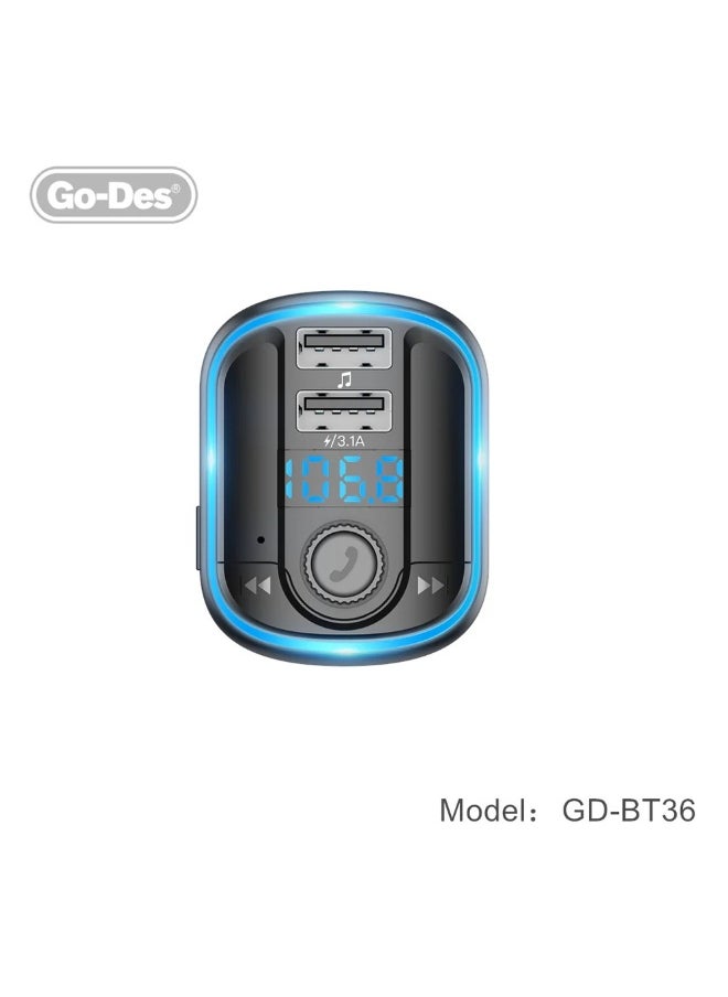 BT-36 Fm Transmitter Bluetooth Wireless Hands-free Radio Mp3 Car Player With Blue Atmosphere Light