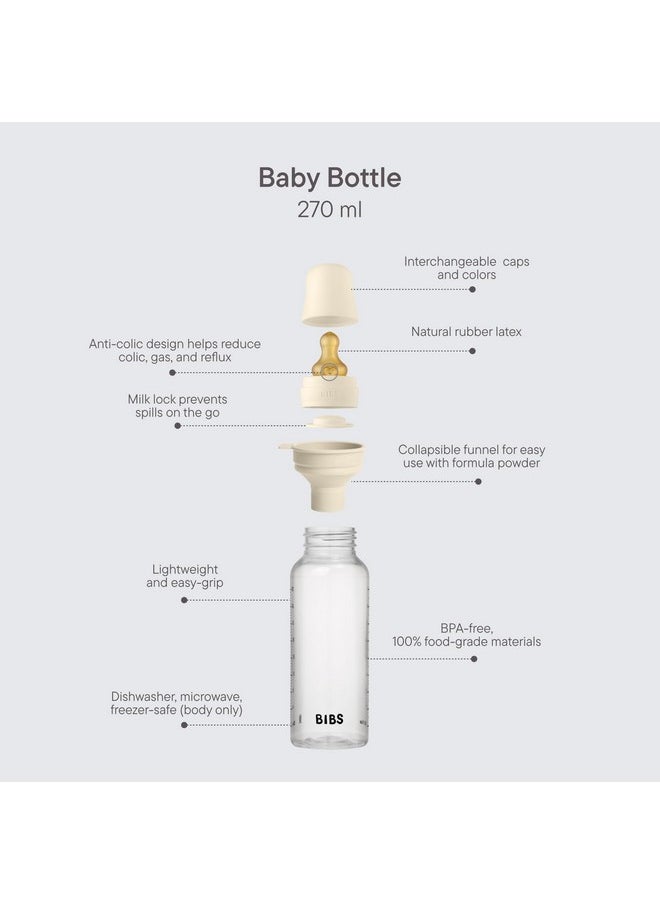 BIBS Baby Bottle 9 oz / 270 ml Natural Rubber Latex Nipple - Anti-Colic, BPA-Free, Round Nipple, Medium Flow, Lightweight & Easy to Clean, Suitable for Newborns 0+ Years - Sage