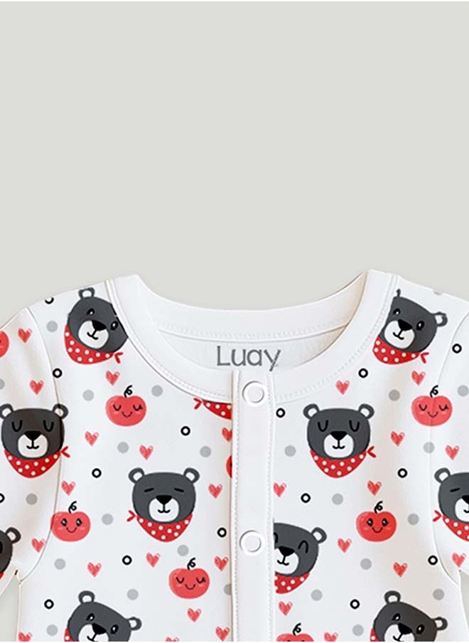 LUAY 100% Cotton Full Sleeves Teddy Printed Baby Romper,Bodysuit Jumpsuit for Baby Girls & Baby Boy