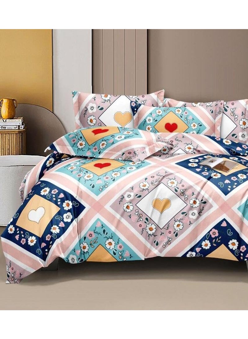 DECOR2ADMIRE 300 TC Soft Glace Cotton Queen Size Abstract Printed Premium Double Bedsheet with Two King Size Pillow Covers for Home 90 Inches x 100 Inches Pink Printed