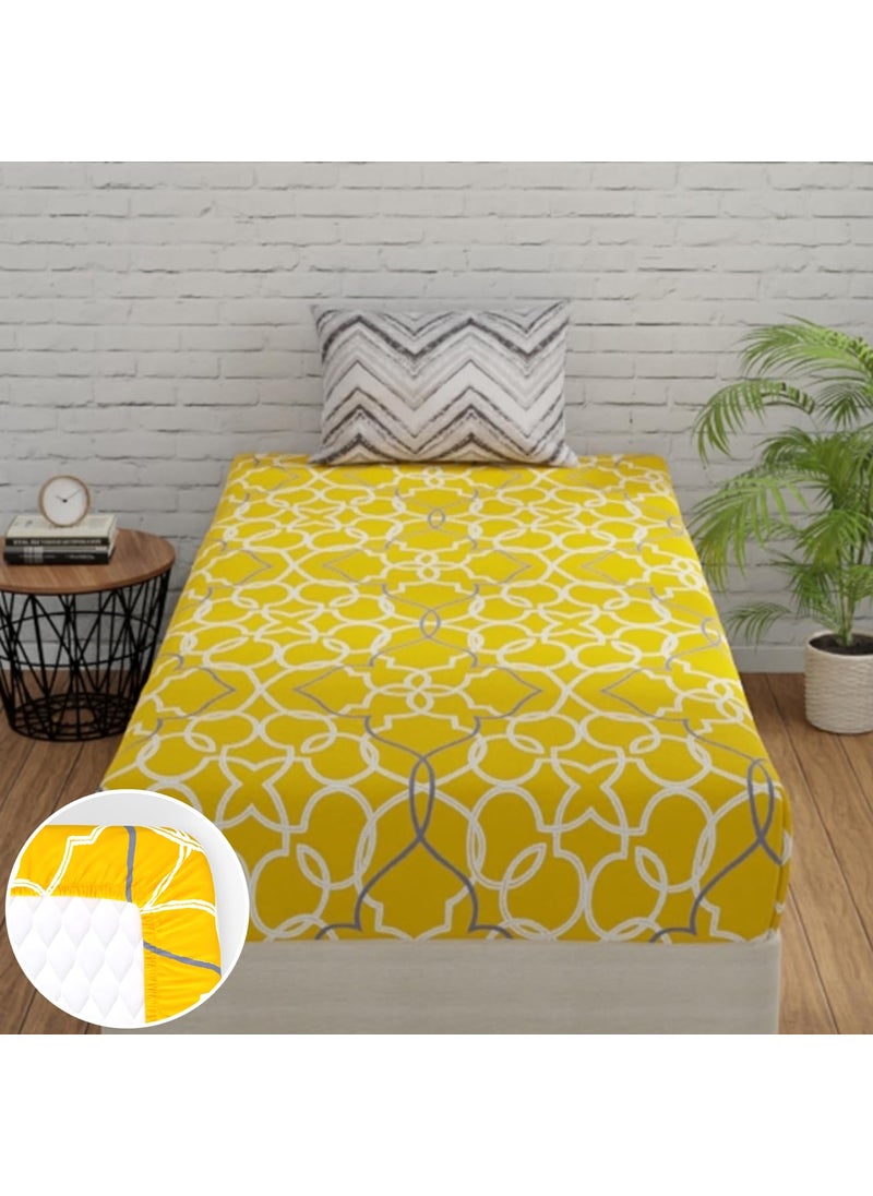 HUESLAND by Ahmedabad Cotton 144 TC Elastic Bedsheet for Single Size Bed Cotton with 1 Pillow Cover 3ft x 65ft