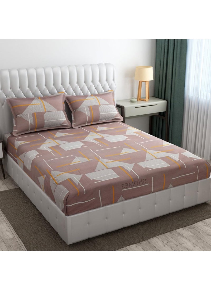 SHOMES 250 TC 100 Cotton Feel Bedsheet for DoubleKing Size Bed Floral Design Bed Spread with 2 Pillow Covers Soft Breathable Wrinkle Free BedsheetsBedcover 90 x 90 Inches Brown