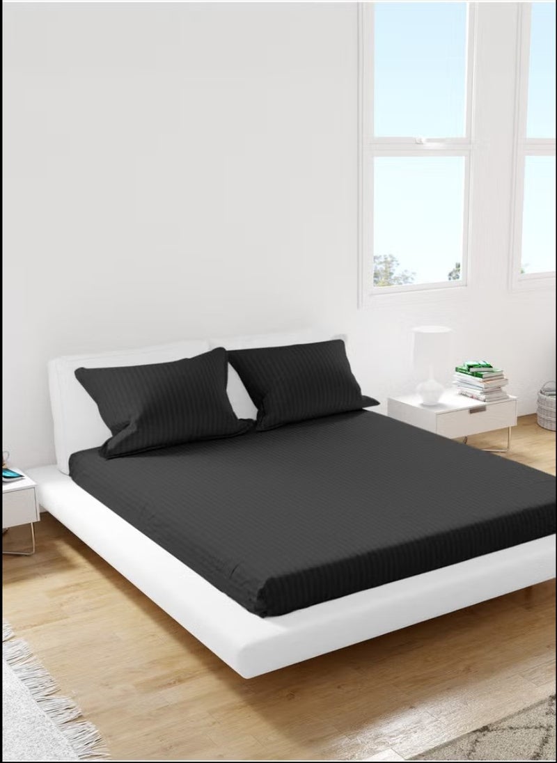 Black Striped King Bed Sheet Sets Cotton 3 Piece Set Deep Pocket 200x200+25cm