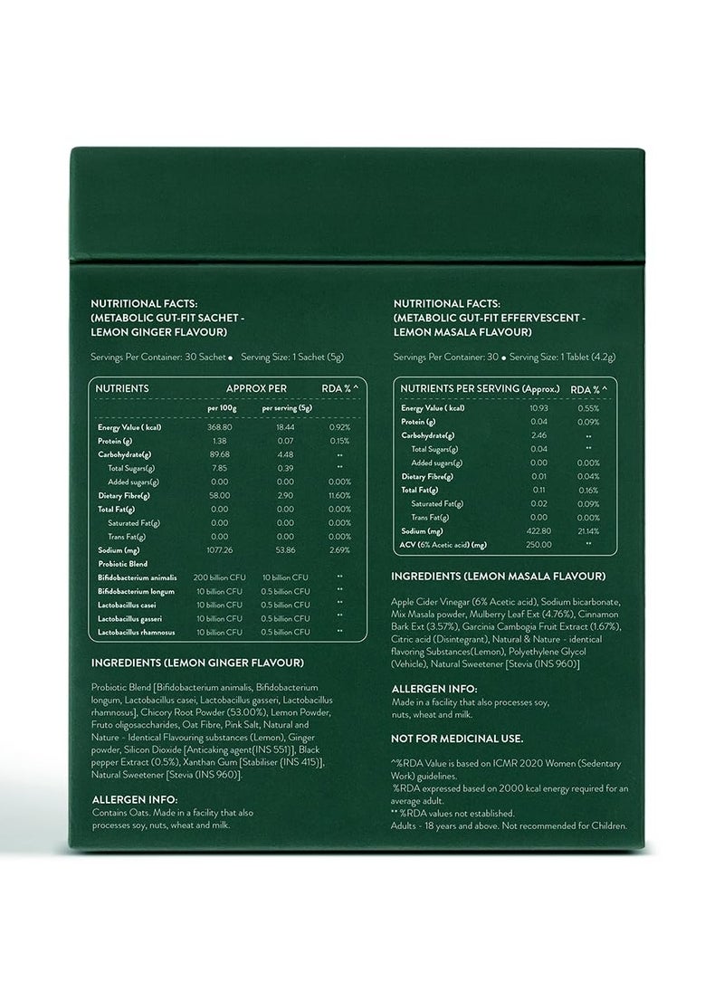 Advanced Metabolic Gut-Fit For Gut & Metabolic Heath | With Cinnamon Polyphenols, B420™ Probiotic, Oat Fiber Prebiotic | 60 Sachets + 60 Effervescent Tablets (Pack 2)