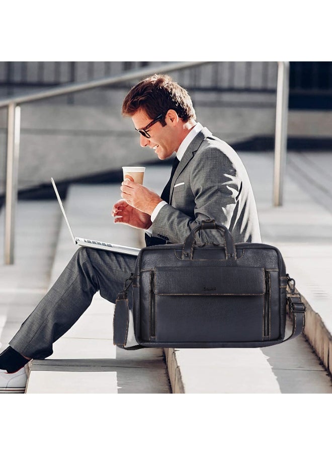 LAVERI Laptop Bag for Men - Leather Messenger Bag for Office - Fits up to 15 Inch Laptop - Shoulder Bag with Multiple Compartments - Executive Leather Bag for Work/Travel/Casual -2819
