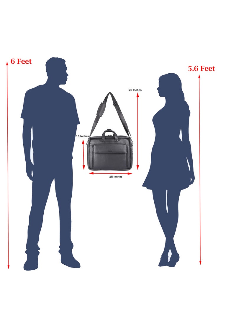 LAVERI Laptop Bag for Men - Leather Messenger Bag for Office - Fits up to 15 Inch Laptop - Shoulder Bag with Multiple Compartments - Executive Leather Bag for Work/Travel/Casual -2819