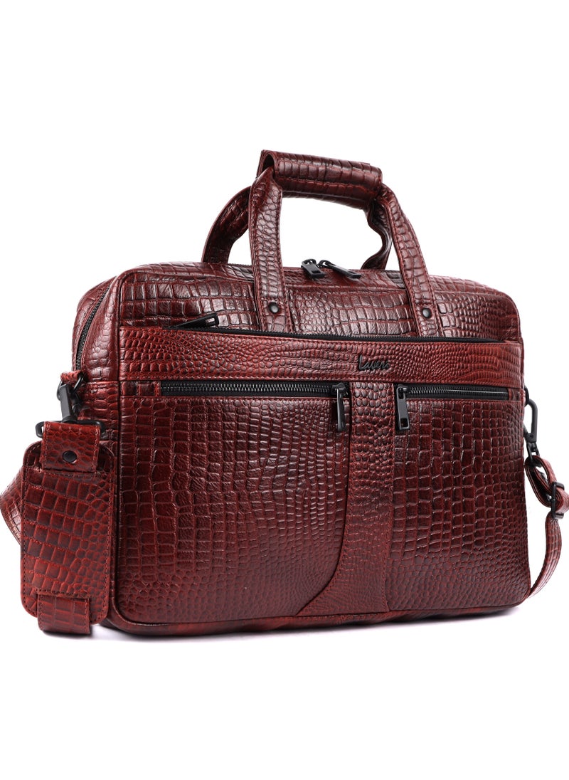 LAVERI® Genuine Leather Office Bag for Men, 15.6 Inch Laptop Bag, CrossBody Messenger Bag Adjustable Strap, Multiple Compartments, VIP Quality, 1 Year Warranty #2816 (BrownCroco VIP)