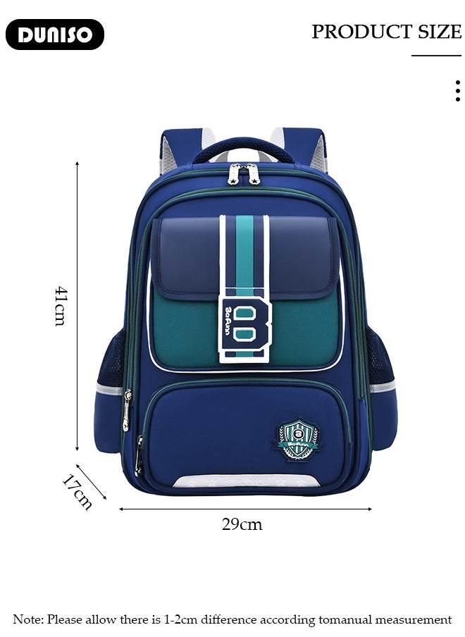 Oxford Cloth School Kids Backpack Schoolbags,Multi-layer Waterproof Large Capacity with Reflective Strips Adjustable Shoulder Straps and Bottle Side Pockets ,British Style School Book Bag for Aged 9-11,Perfect Size for School Travel