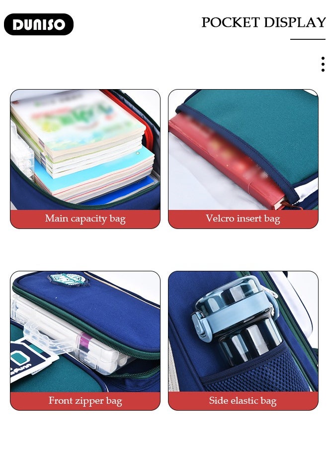 Oxford Cloth School Kids Backpack Schoolbags,Multi-layer Waterproof Large Capacity with Reflective Strips Adjustable Shoulder Straps and Bottle Side Pockets ,British Style School Book Bag for Aged 9-11,Perfect Size for School Travel
