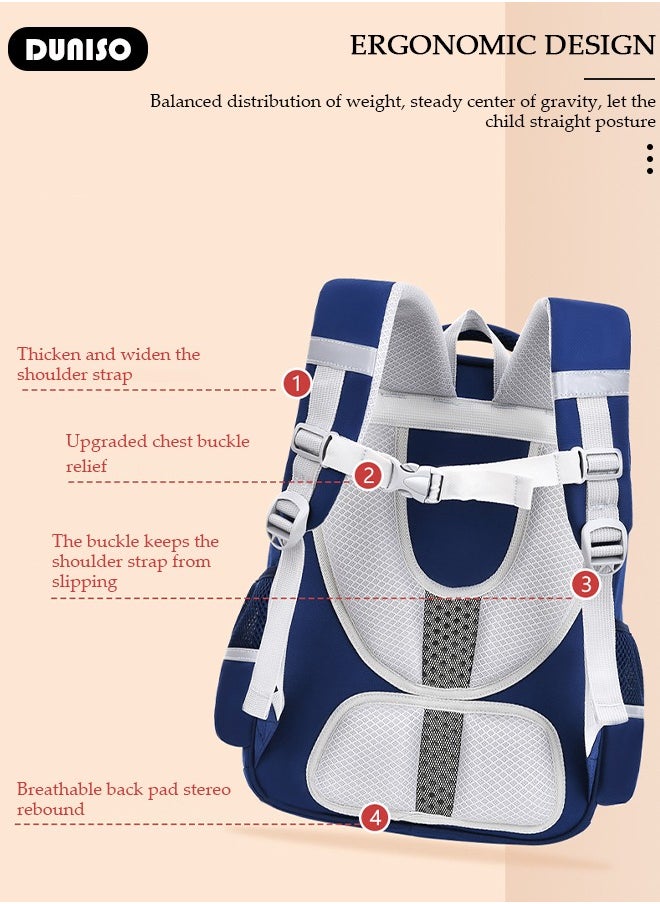 Oxford Cloth School Kids Backpack Schoolbags,Multi-layer Waterproof Large Capacity with Reflective Strips Adjustable Shoulder Straps and Bottle Side Pockets ,British Style School Book Bag for Aged 9-11,Perfect Size for School Travel