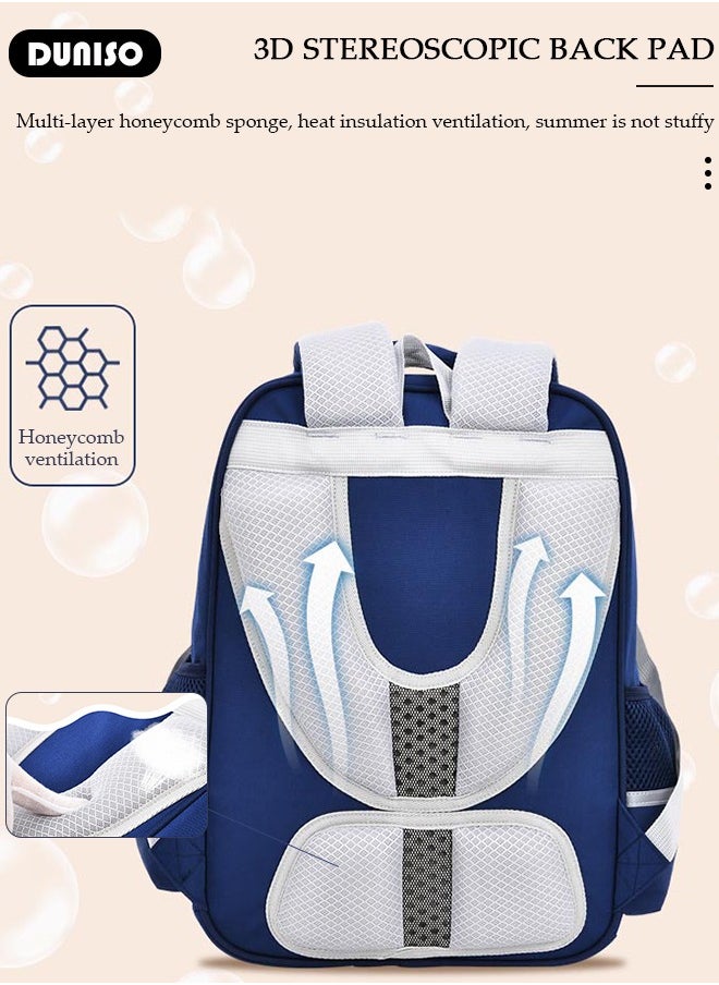 Oxford Cloth School Kids Backpack Schoolbags,Multi-layer Waterproof Large Capacity with Reflective Strips Adjustable Shoulder Straps and Bottle Side Pockets ,British Style School Book Bag for Aged 9-11,Perfect Size for School Travel