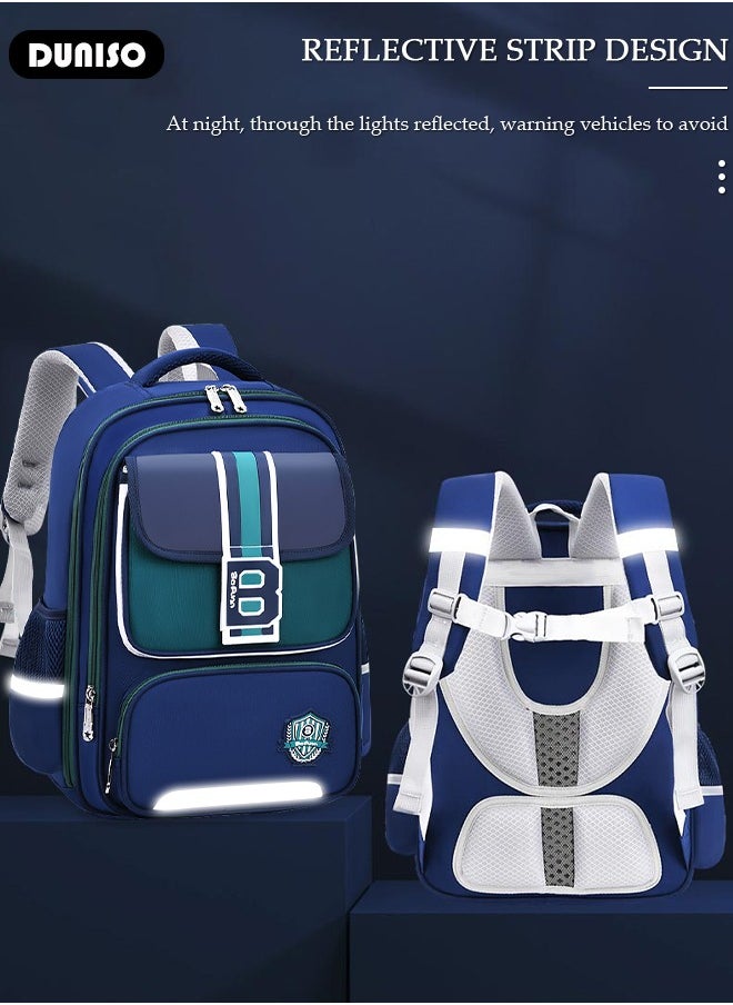 Oxford Cloth School Kids Backpack Schoolbags,Multi-layer Waterproof Large Capacity with Reflective Strips Adjustable Shoulder Straps and Bottle Side Pockets ,British Style School Book Bag for Aged 9-11,Perfect Size for School Travel