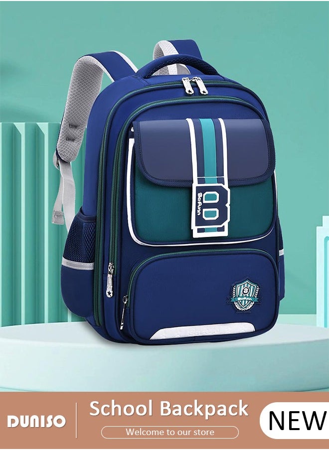 Oxford Cloth School Kids Backpack Schoolbags,Multi-layer Waterproof Large Capacity with Reflective Strips Adjustable Shoulder Straps and Bottle Side Pockets ,British Style School Book Bag for Aged 9-11,Perfect Size for School Travel