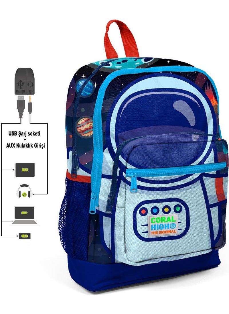 Kids Four Compartment Sax Robot Patterned Primary School Bag with USB Charging and Headphone Output 23823