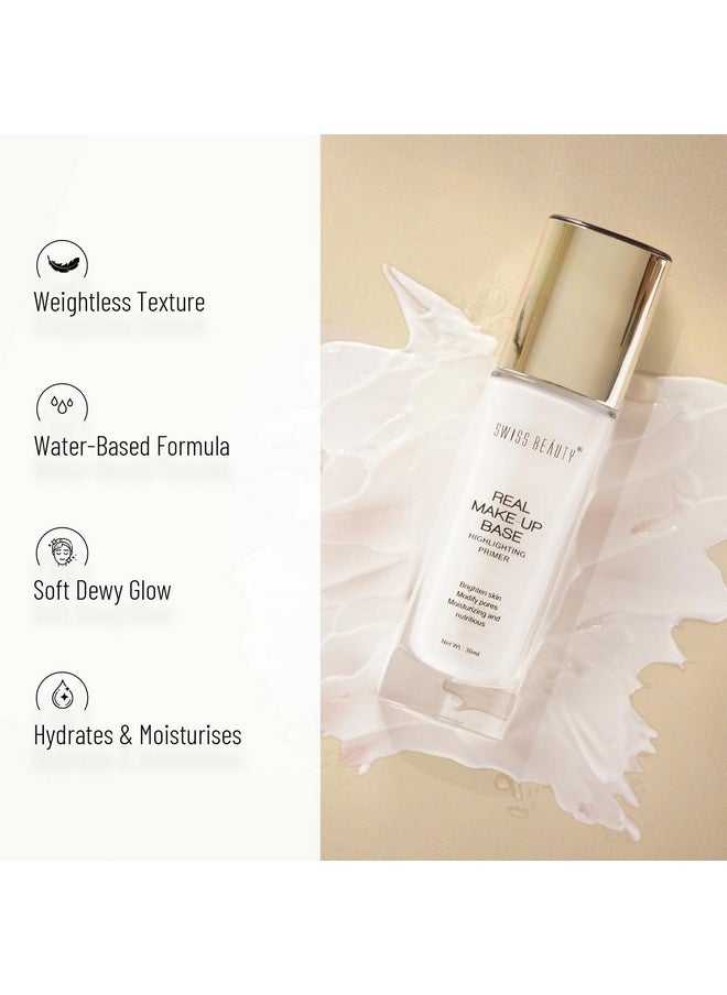 Real Makeup Base Highlighting Primer| Skin-Hydrating Poreless Primer With Natural Glow Finish For Face Makeup |Shade - Natural Tint, 32Ml