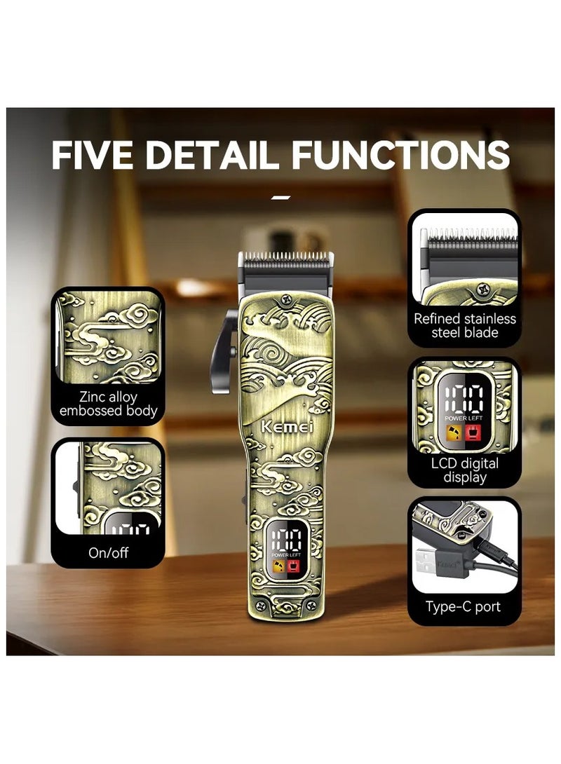 Kemei Professional Hair Clipper – 5-Speed Transmission, Dual-Use Blade for Cutting & Shaving, 160 Min Usage, 2000mAh USB Rechargeable multicolour