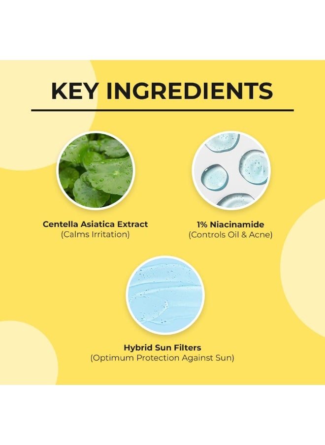 Centella & Niacinamide Sunscreen SPF 50 PA+++ | For Oily & Acne-Prone Skin | Sweat Proof & Water-Resistant | Dry Touch Matte Finish | Controls Excess Oil | Protects Against UVA & UVB Rays | For Men & Women | 50 g