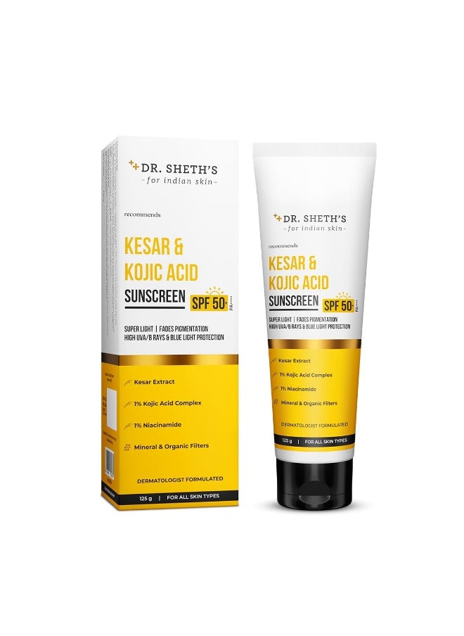 Kesar & Kojic Acid Sunscreen with SPF 50 Pa++++ | For Pigtation-Free Skin | No White Cast & Light Weight | For Daily Moisturization | For All Skin Types | 125 g