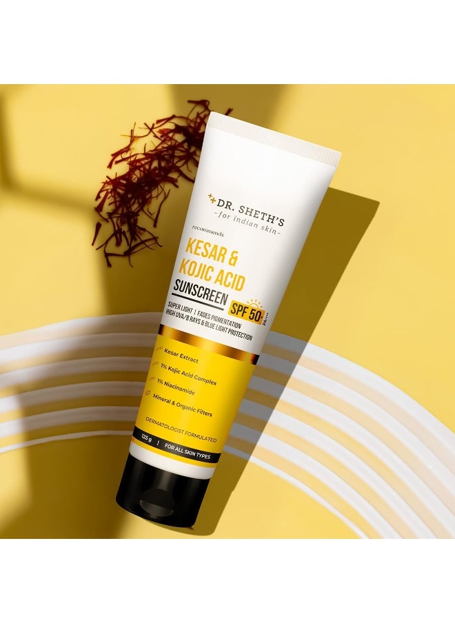 Kesar & Kojic Acid Sunscreen with SPF 50 Pa++++ | For Pigtation-Free Skin | No White Cast & Light Weight | For Daily Moisturization | For All Skin Types | 125 g